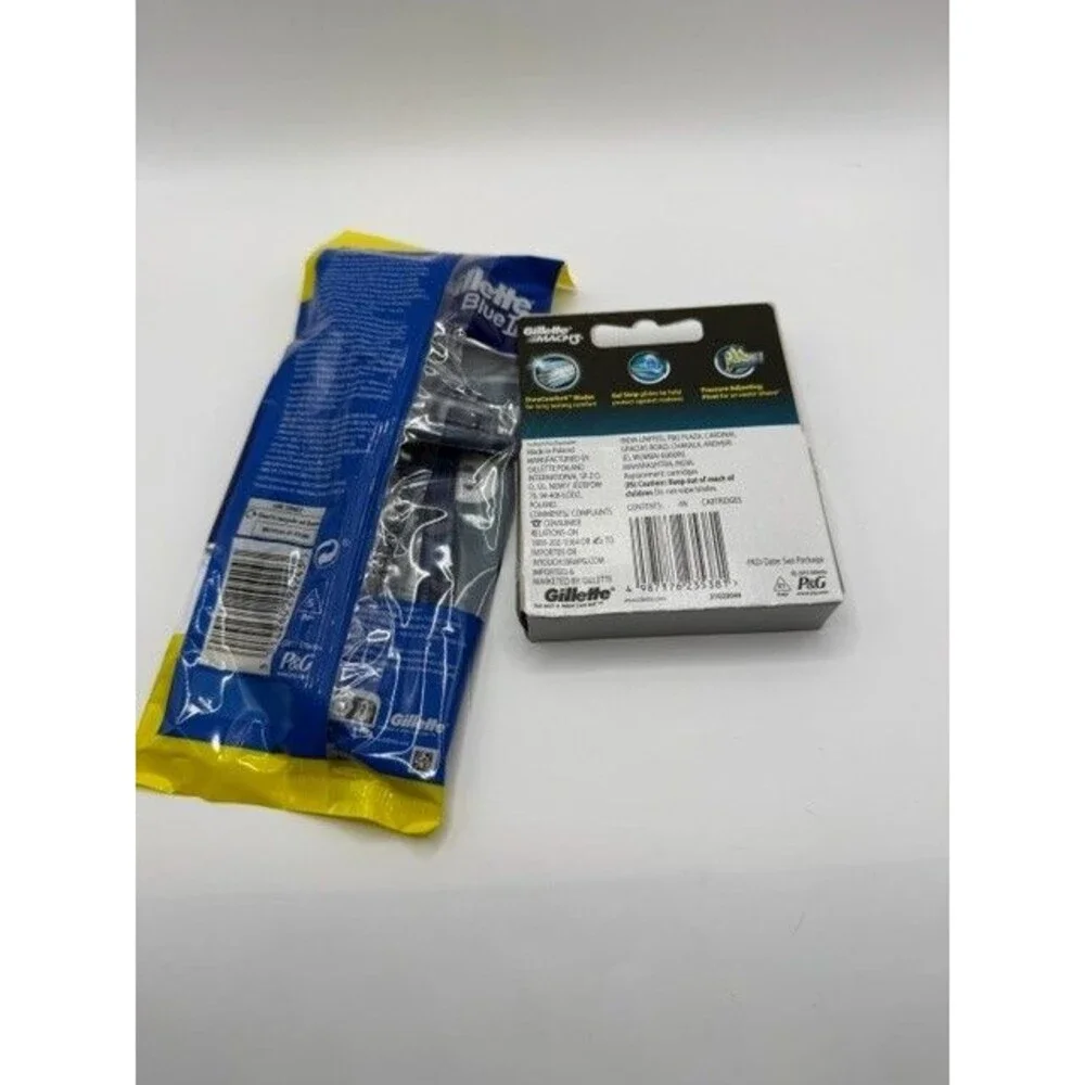 Gillette Mach3 4 Cartridge Refills & Blue II Plus 5+1 Disposable Razor Bundle